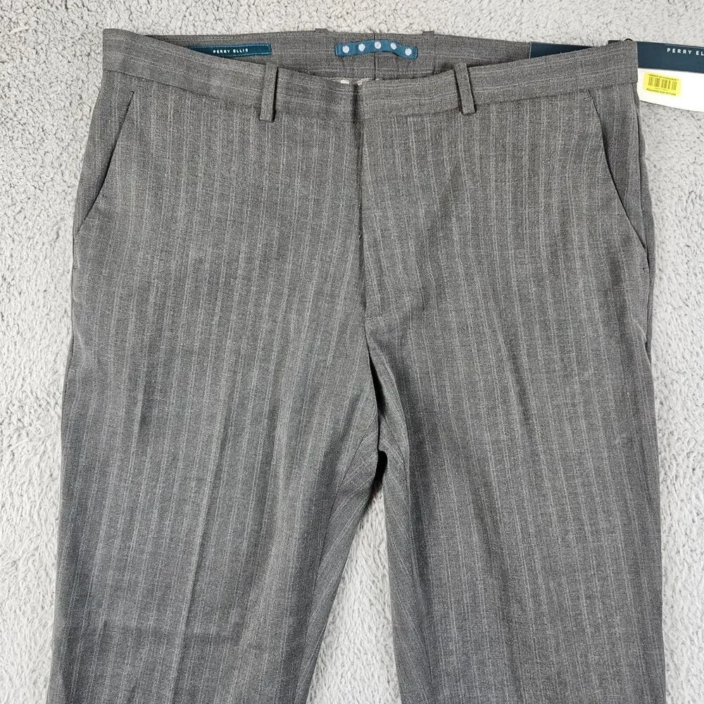 Perry Ellis Dress Pants Mens 36x32* Gray Striped Slacks Trousers